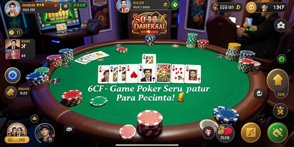 Tampilan gameplay seru dalam 6CF yang menampilkan aksi poker nyata.