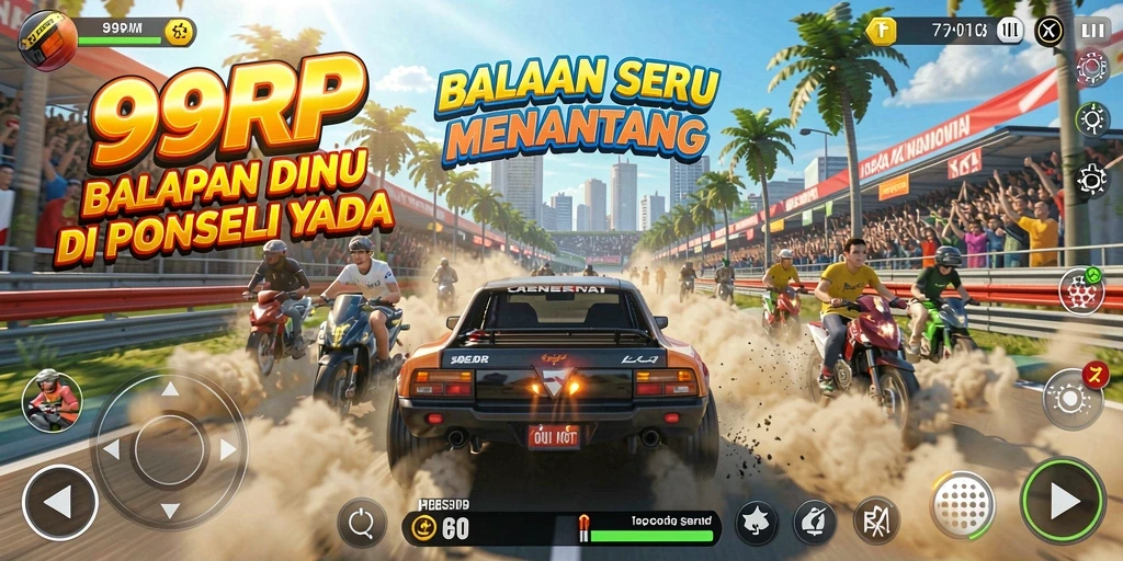 Screenshot gameplay 99RP yang menampilkan aksi balapan mendebarkan.