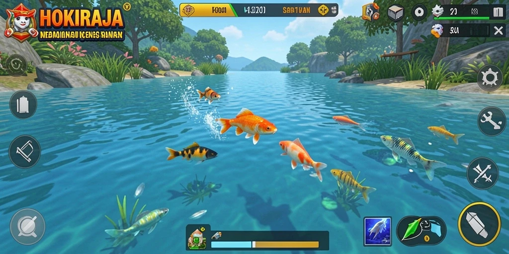Screenshot HOKIRAJA yang menampilkan momen menangkap ikan besar.