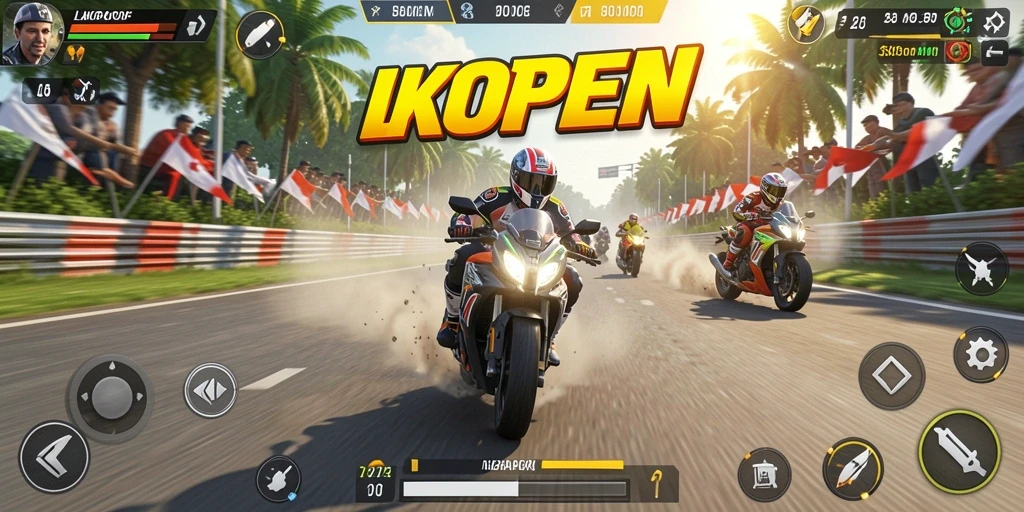 Screenshot menunjukkan aksi balapan motor yang mendebarkan dan grafis yang mengesankan.