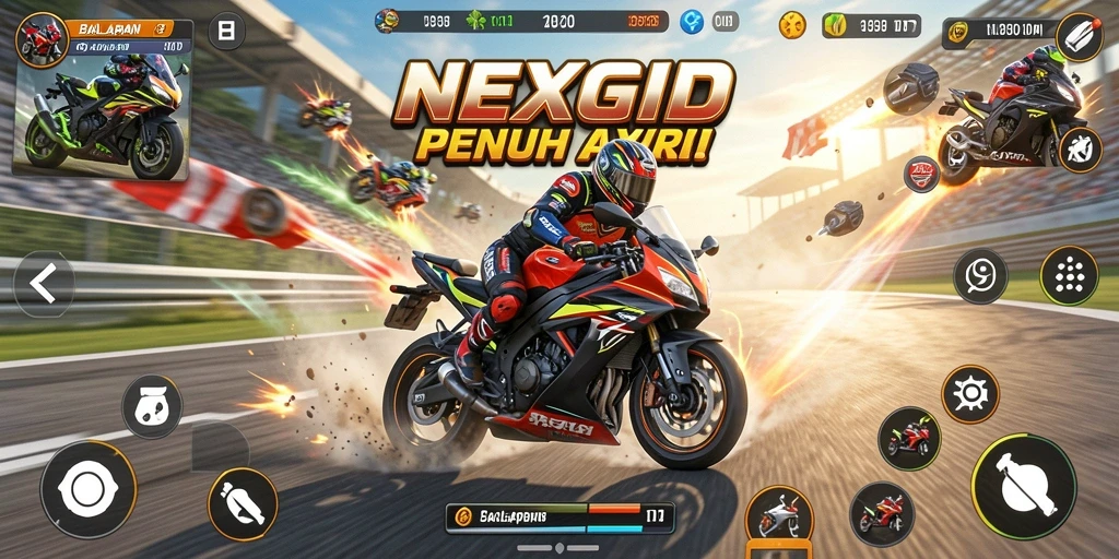 Gameplay seru balapan motor di NEXGID dengan grafis menakjubkan.