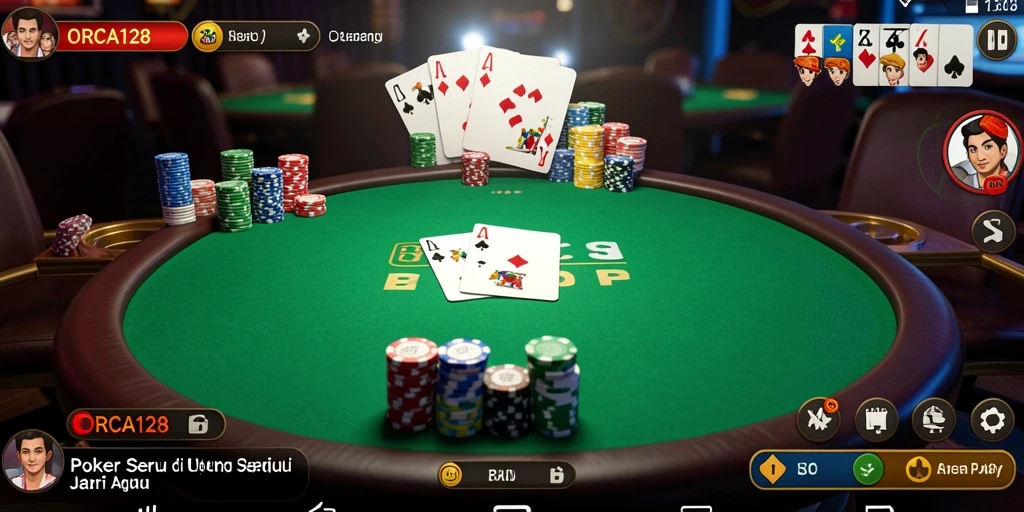 Tampilan permainan poker yang mendebarkan dengan pemain aktif.