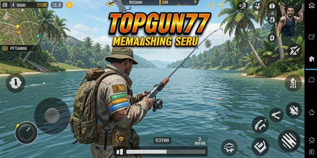 Tampilan gameplay seru di TOPGUN77 saat menangkap ikan.