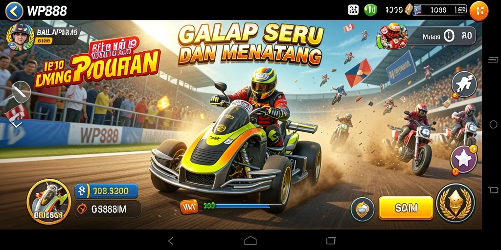 Tampilan gameplay mendebarkan di WP888 dengan trek balap yang menantang.